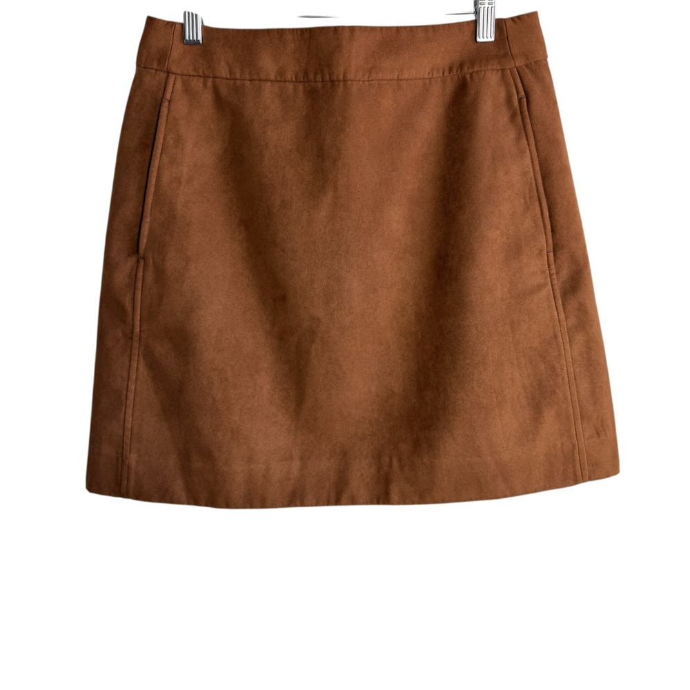 J.Crew Faux Suede Mini Skirt Size 8 Walnut Brown A-Line Pockets Dark Academia